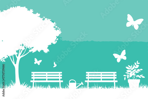 tree bench park minimalism vector illustration cutout foliage trunk and seat