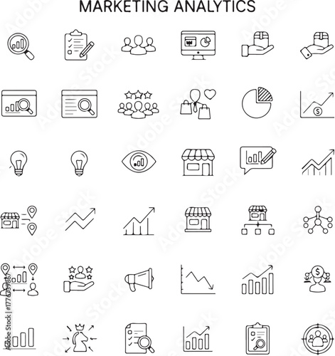 Market Research icon collection set. Containing analysis, consumer behavior, focus group, questionnaire, sampling, market segmentation, target, trends, competitor analysis icon.
