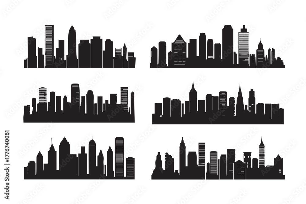 Fototapeta premium skyline six minimal skyline silhouettes vector pack for design work
