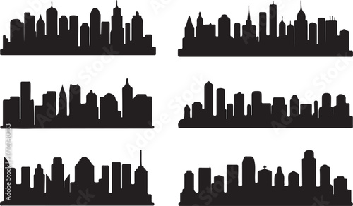 skyline city silhouettes six vector skyline icons in simple outline set