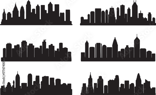 skyline six skyline silhouettes vector collection for urban backgrounds