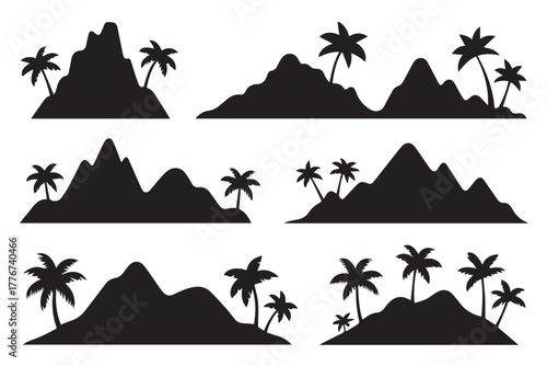 tropical mountain profile palm tree badge nature travel vector art