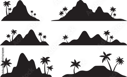 tropical mountain skyline with palm trees travel emblem vector pack