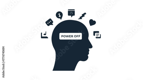 Minimalist Style Illustration of Mental Power Off Concept with Thoughts Icons	