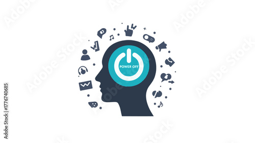 Modern Minimalist Head Power Off Icon with Media Symbol Illustration Graphic	