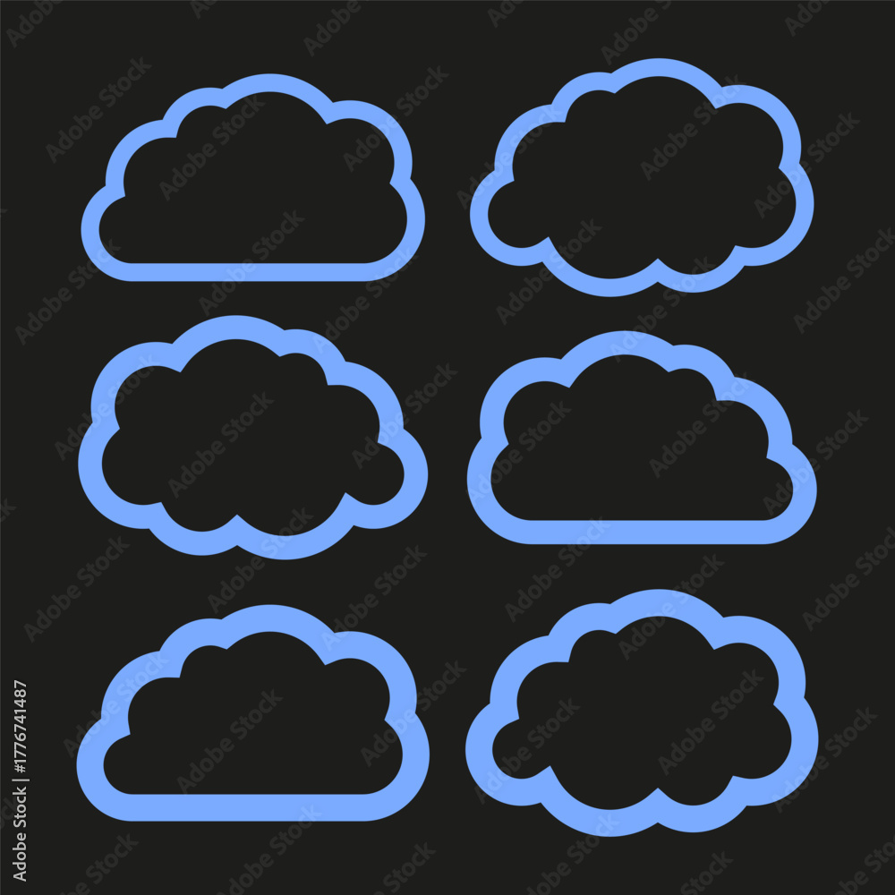 Fototapeta premium Cloud line outline set. Weather symbol Vector element. Sky shape collection. Blue stroke design.