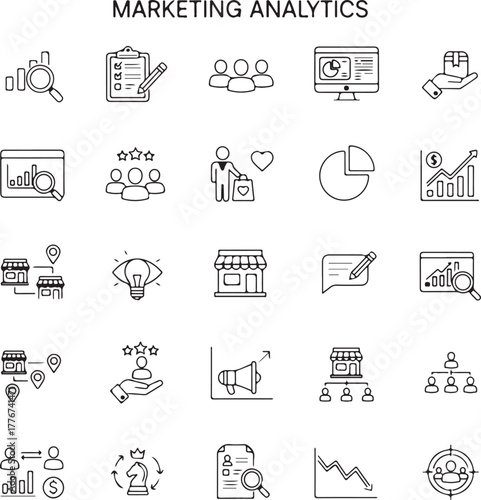 Market Research icon set with Sampling, Brand awareness, Competitor analysis, Product
