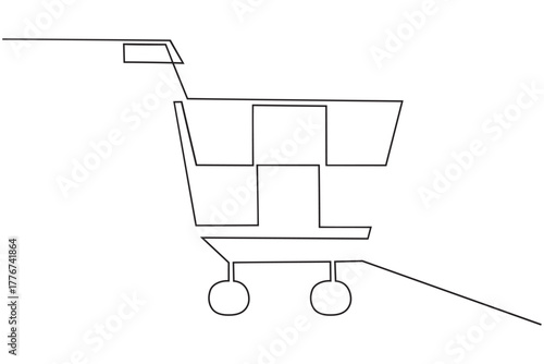 Grocery cart silhouette, continuous one line drawing, sale concept