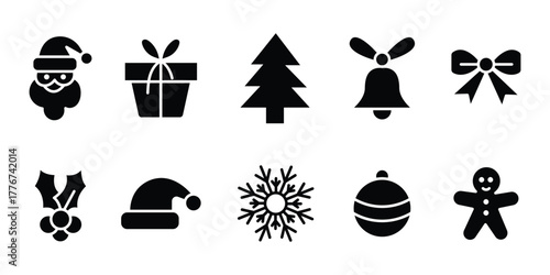 Christmas Doodle Icons . Hand-Drawn Winter Holiday Elements. Elegant Holiday Symbols. Collection of Christmas icons.