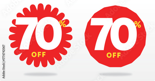 70% off, promo, discount, poster, company, sale, percent, purchase, offer, label, price, tag, sticker, business, banner, discount, advertising, template. Value, vector, shape, icon, set