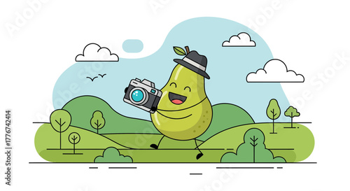 A Cheerful Pear Photographer Enjoying A Pleasant Scenic Environment And Capturing Memories
