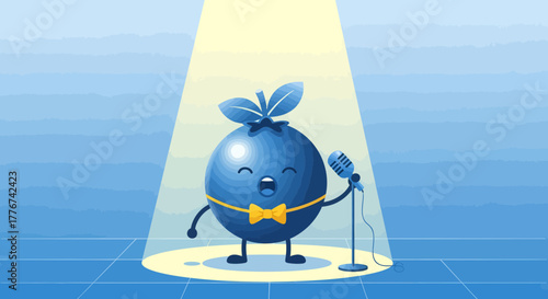 A Cheerful Singing Blueberry Performing On Stage Under a Spotlight For Your Joy