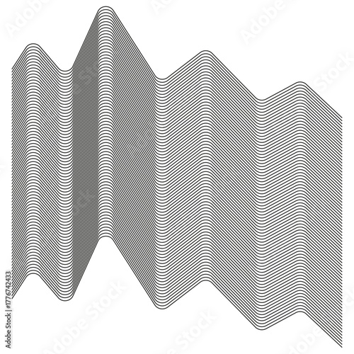 Folded grid surface. Wavy pleated pattern. Geometric shape Vector element. Abstract line structure.