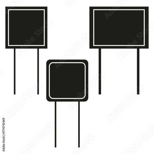 Blank sign boards. Road traffic notice. Advertising message Vector. Black simple frame