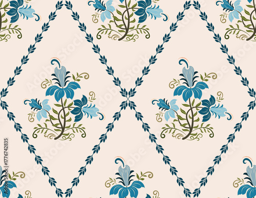 Vector Hand drawn colourful geometric flowers Motifs African boho paisley, seamless patterns with floral for fabric Ethnic Indian Pattern, textiles, clothing, wrapping paper, backdrop, banner.
