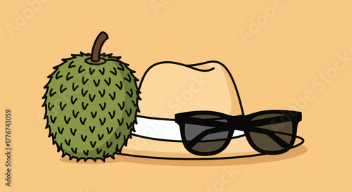 Durian, Sunglasses, Hat: A Sunny Combination for Summer or Tropical Adventures Display