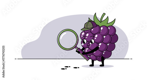 Detective Blackberry Observes the Scene with Magnifying Glass Finds Clue