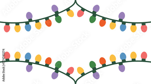 Festive colorful christmas lights border frame with blank copy space for text and design elements