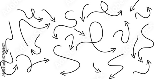 Hand Drawn Arrows Vector Set Doodle Arrow Elements Sketchy Directional Signs Simple Line on transparent background