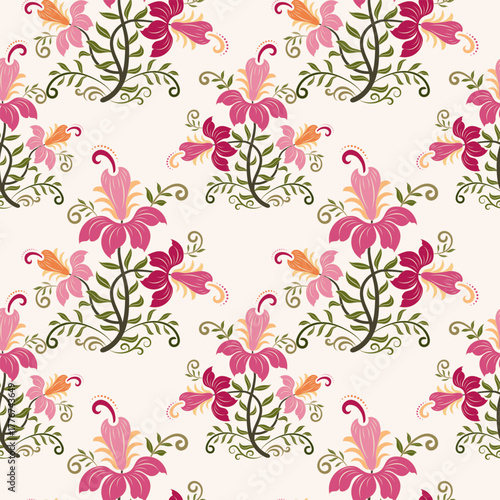 Vector Hand drawn colourful geometric flowers Motifs African boho paisley, seamless patterns with floral for fabric Ethnic Indian Pattern, textiles, clothing, wrapping paper, backdrop, banner.
