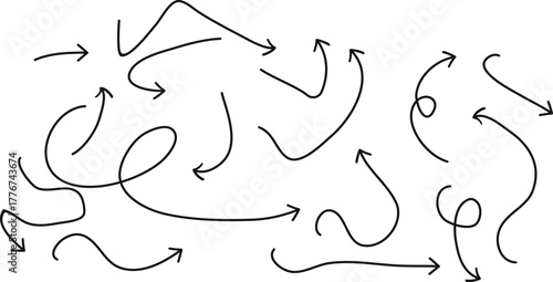 Arrow Vector Set Direction Movement and Flow Hand Drawn Doodle Arrows Navigation Elements on transparent background