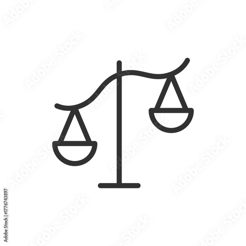 Tilted scale, linear icon. Symbol of bias and unfairness. Line with editable stroke.