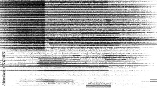 Black and white glitch texture background with horizontal lines isolated on transparent background