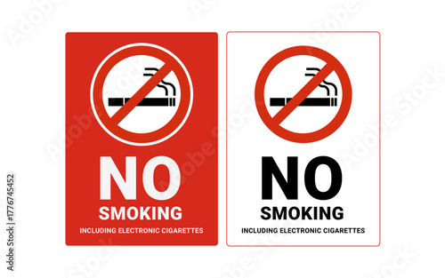 No Smoking Sign Vector – Including Electronic Cigarettes Prohibition, Smoking Ban, No Smoking Area, Non-Smoking Zone, Public Health and Safety Warning, Anti-Smoking Graphic Design