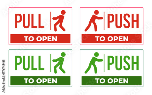Pull and push to open door sign instruction for opening doors, direction, guidance, accessibility, convenience, and userfriendly design
