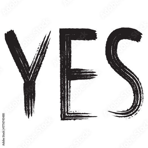 Bold black brushstroke lettering spells out the word yes in a graphic style