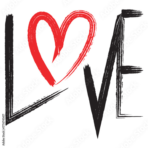 A striking illustration of the word love with a heart symbol