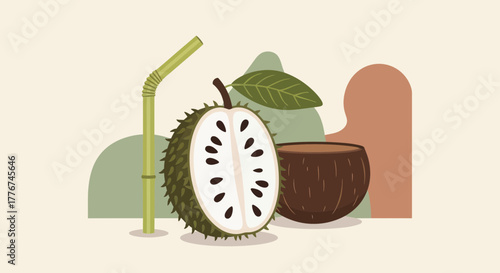 Exotic Fruit Delights with Refreshing Drink, Tropical Essence, Delicious Taste