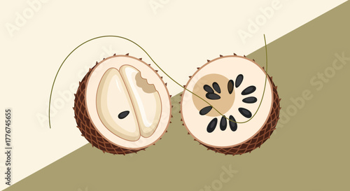 Exotic Fruit Halved, Showing Seeds and Flesh, Freshly Sliced With Artistic Flare