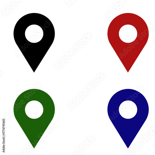 Four colorful map location pin icons set