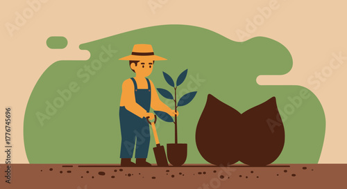 Farmer Planting Young Tree For Future Growth And Environmental Protection