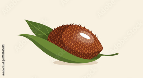 Exotic Fruit Salak Resting on Green Leaves with a Clean, Minimalistic Style