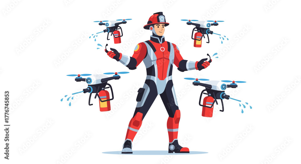 Fototapeta premium Firefighter Utilizes Drone Technology For Enhanced Firefighting Operations And Emergency Response