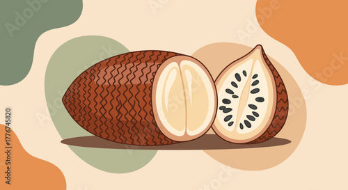 Exotic Salak Fruit Illustration Depicting Harvested Sections, Creative Dessert Art