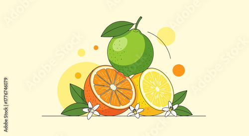 Fresh And Vibrant Citrus Arrangement Illustration For Health And Aesthetic Interest