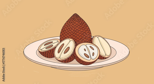 Exotic Salak Fruits Displayed Beautifully on a Plate Against Beige Background