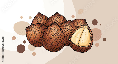 Exotic Salak Fruits Illustration Depicting A Group With Texture And Detailed Design