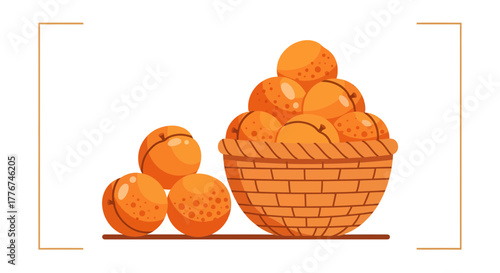 Fresh Appetizing Apricots In A Rustic Basket With Fruitful Orange Hues and Simple Design