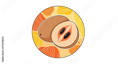 Exquisite Fresh Sapodilla Presentation Within An Artistic Circular Emblem For Design Needs