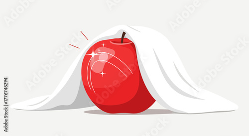 Fresh Apple Revealed Under White Cloth With Hints of Shimmering Light Illustration Design