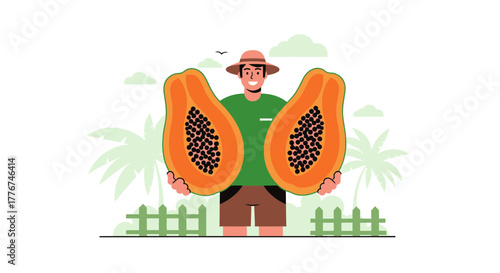 Farmer Displaying Papaya Slices Concept: Sustainable Agriculture And Healthy Eating