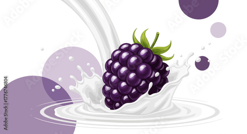 Fresh Blackberry Drenched in Cream, Evoking Flavor and Refreshment, White Background