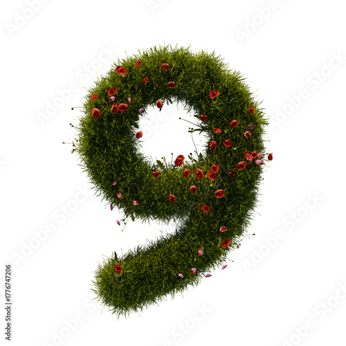 3D alphabetic grass and flower, Christmas wreath number 9