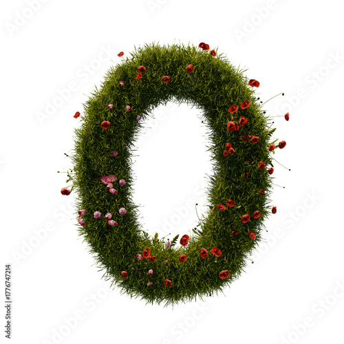 3D alphabetic grass and flower, Christmas wreath number 0