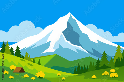Mountain landscape with tent