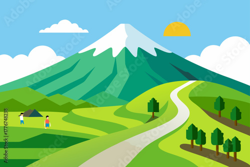 Mountain and field scenery